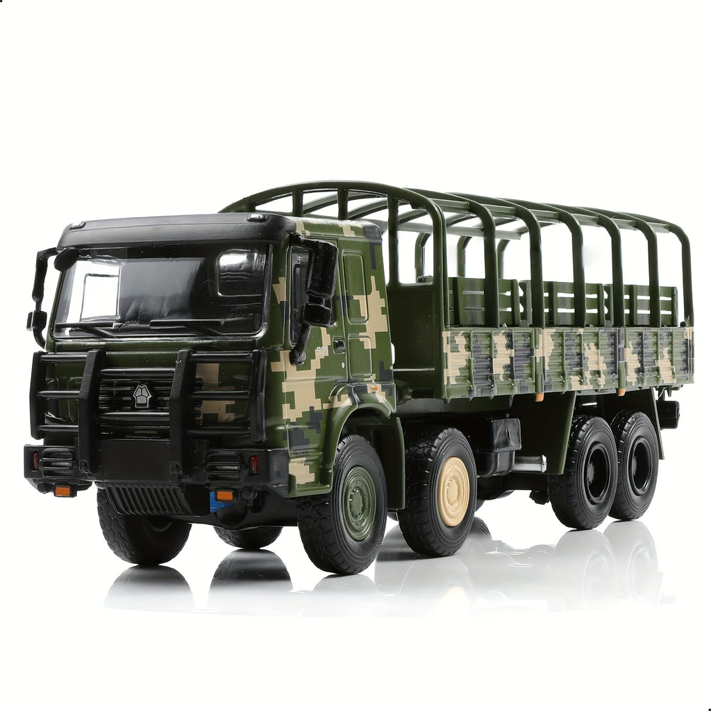 Die-Cast Metal Military Transport Truck Model, 1/64 Scale Realistic Camouflage, Collectible Alloy Army Vehicle, Suitable for Ages 3-6 Years, Ideal for Collectors & Gifting