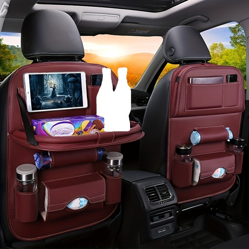 1/2pcs Upgrade Your Car Trip With The All-Ln-One Multi-Function Bag Storage Rear Seat Organizer - Lncluding Foldable Table Tray, Floor Mat, Tissue Box, Cup Holder, Umbrella Holder, Laptop Table And Car Tray!