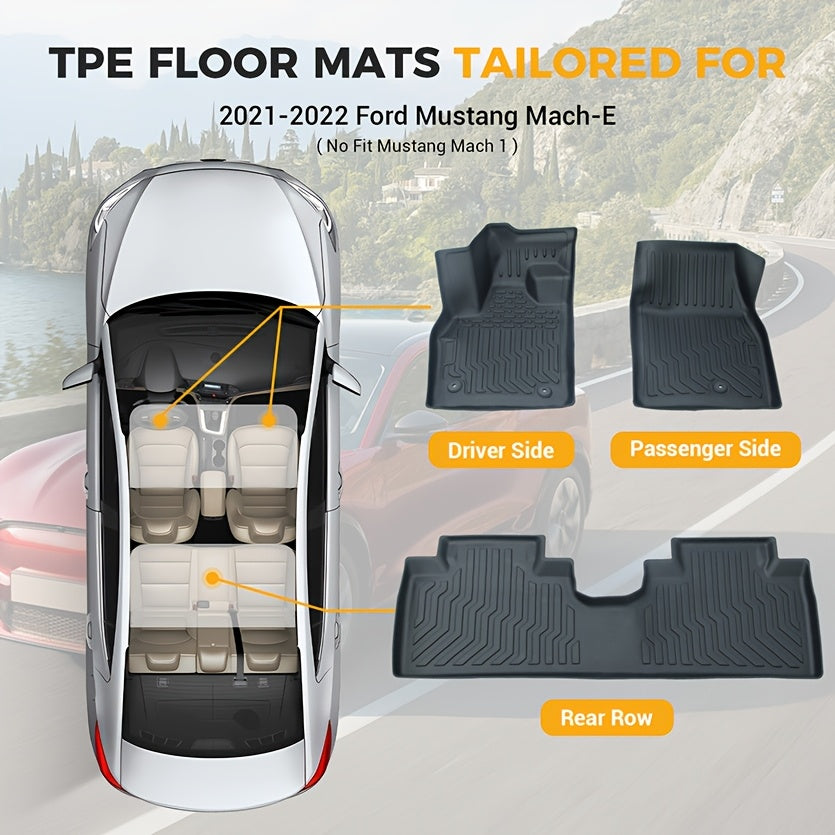 KAIRAY Car Floor Mats All-Weather TPE Rubber Floor Mats Black 4Door For Ford For Mustang Mach-E 2021-2024