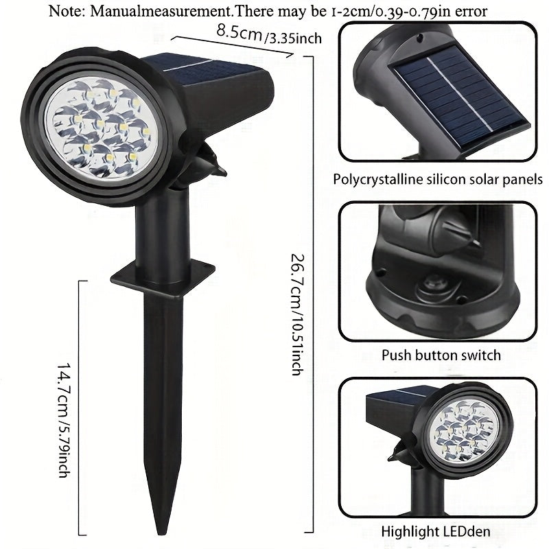 1/2pcs 7LED Solar Lamp -  IP44, Outdoor Environment Lighting, Solar Charging, Lithium Battery, 1200mAh, Plastic Structure, Semi-buried, Outdoor Lighting Solution - Modern Outdoor Lamp - Durable Plastic