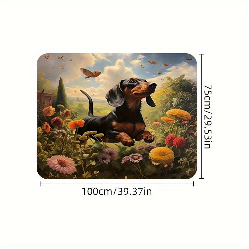 [Vibrant Dachshund Car Mat] 1pc Vibrant Garden Scene Large Dachshund Car Trunk Mat | Durable, Easy to Clean, Fit for All Vehicles, Playful Design with Flowers & Butterflies, Washable Material