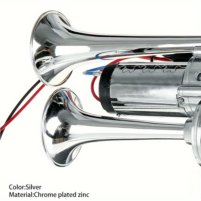 12V Dual-Tone Train Air Horn Kit - Super Loud, Universal Electric Horn for Cars, Trucks, Boats, Vans - Ideal for Vehicle Safety & Signal Needs