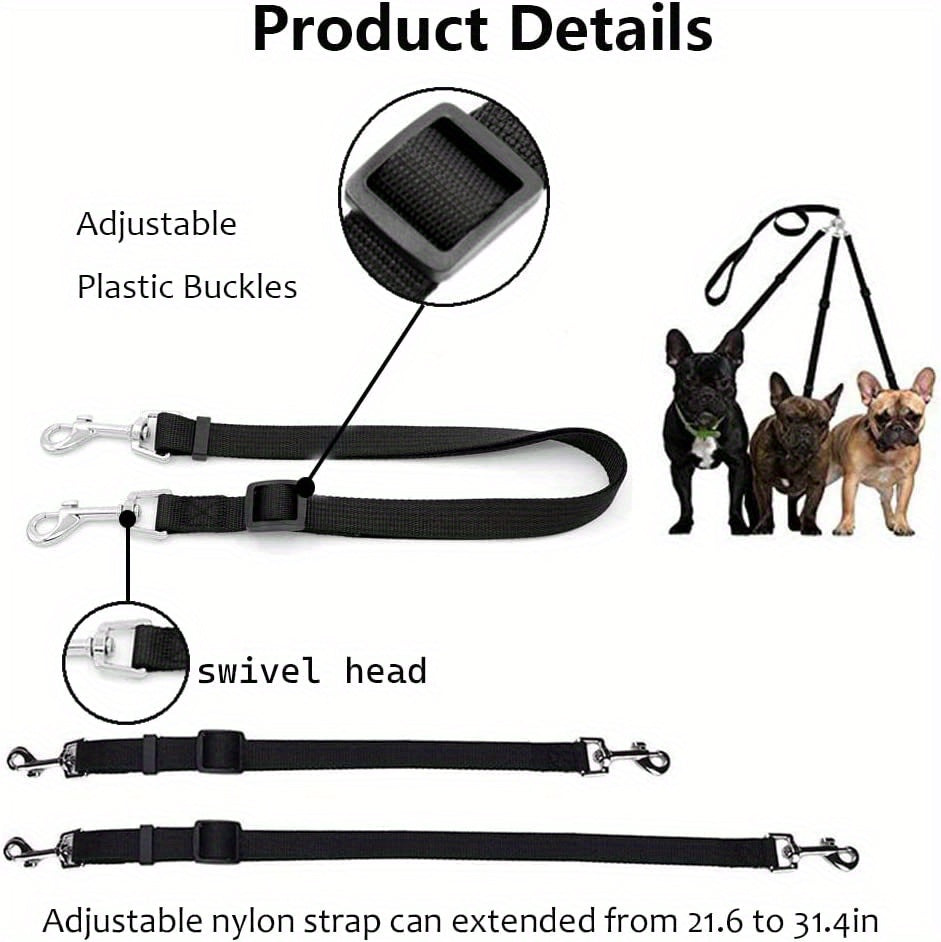 Adjustable No-Pull Dog Leash Suitable for Outdoor Walking & Car Travel - 3-Way Car Seat Belt Harness for Dogs, for Hiking, Camping, Vehicle Rides