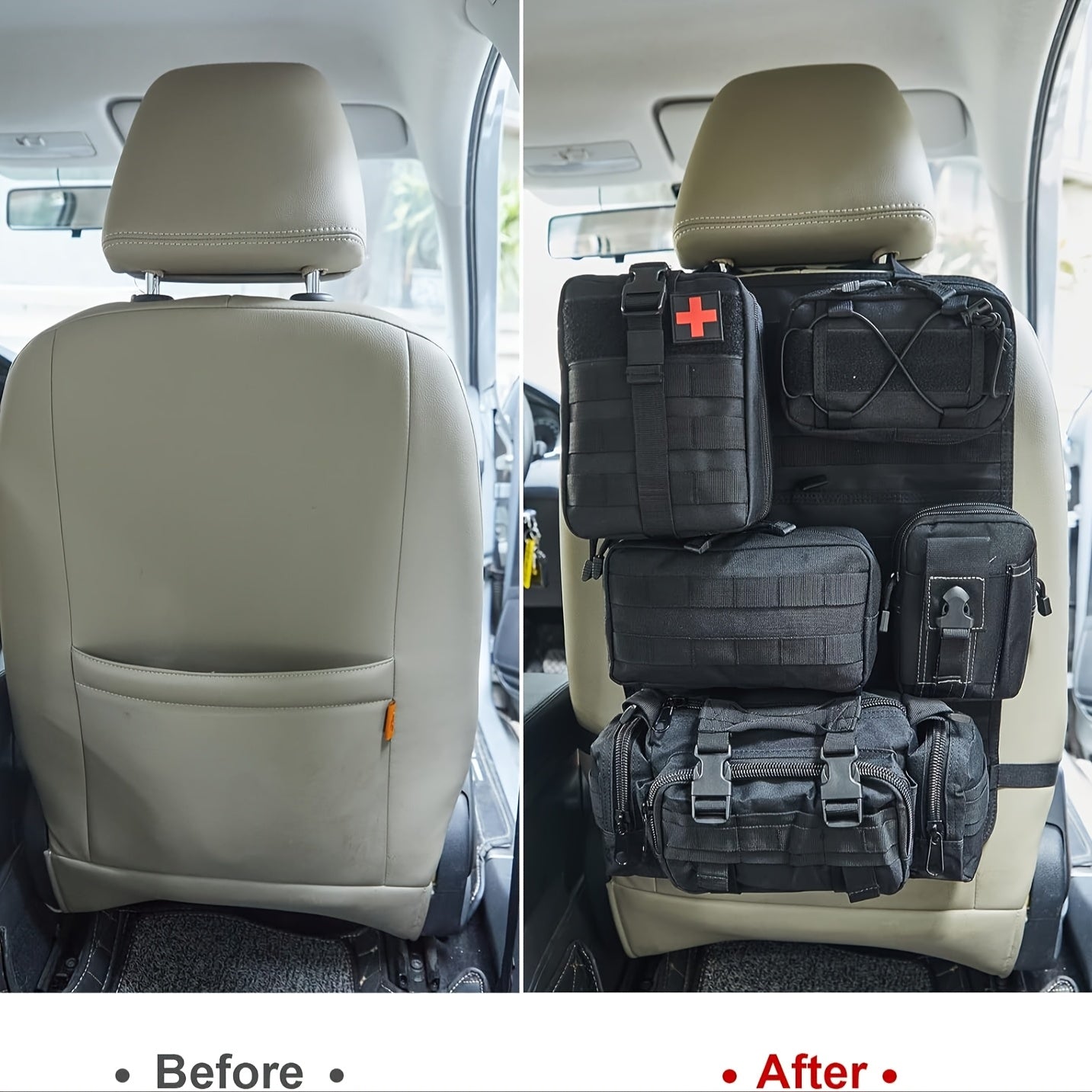 Universal Tactical Seat Back Organizer, Car Seat Back Bag, Vehicle Panel Protector Organizer with 5 Different Size Detachable Molle Pouch, Fits for Jeep, Truck, SUV, Etc Accessories Car Accessories for Women Car Accessories I