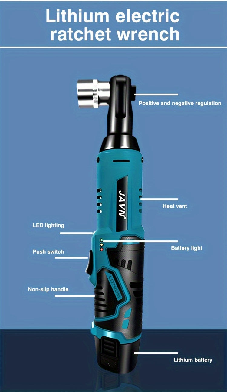 1 Set JAVN 12V Cordless Electric Wrench, 45NM 3/8'' Ratchet Wrench, Removal Screw Nut Car Repair Tools, Right Angle Wrench, Power Tool