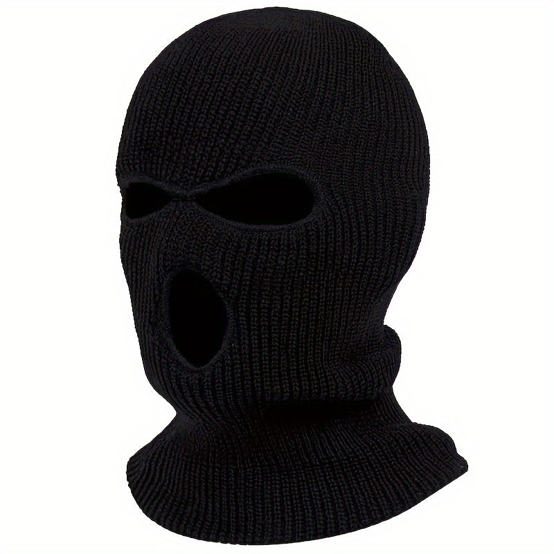 1pc Unisex Acrylic Balaclava Ski Mask, Street Style Knitted Warm Headgear, Medium Stretch Solid Color, Hand Washable, Halloween Horror Spoof Car Decoration, 100% Acrylic