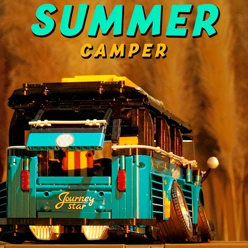 2550pcs 1:10 low lying explosive modified T1 camping vehicle small particle puzzle assembly plug-in block car model high difficulty assembly technology mechanical block toy