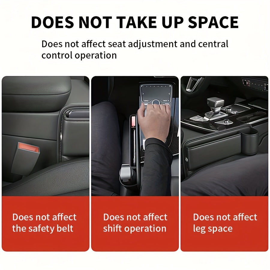 1 count Multifunction Car Seat Gap Storage Bag For Car Seat Gap Filler With Phone Cup Holder PU Leather Car Seat Slot Organizer Box Leak-proof Storage Bags for Phones Glasses Keys Cards