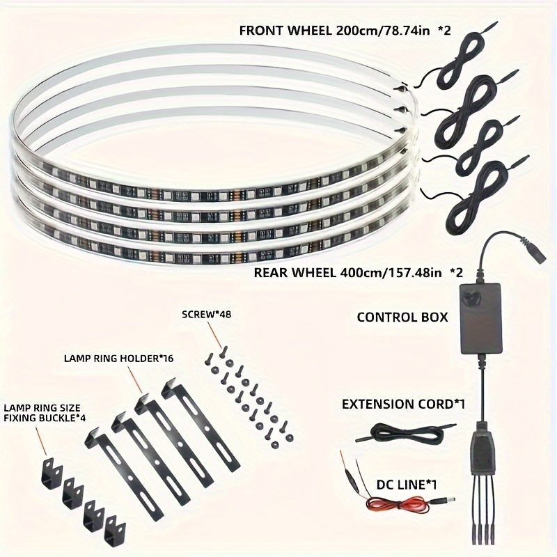 Car Environment Lights, 15.5 Inch Wheel Light Kit, Christmas Decoration, Truck Wheel Rock Lights, Can Be Controlled By Remote Control And APP Simultaneously Lock Function, Mobile App Music Rhythm Control LED Lights, Car High