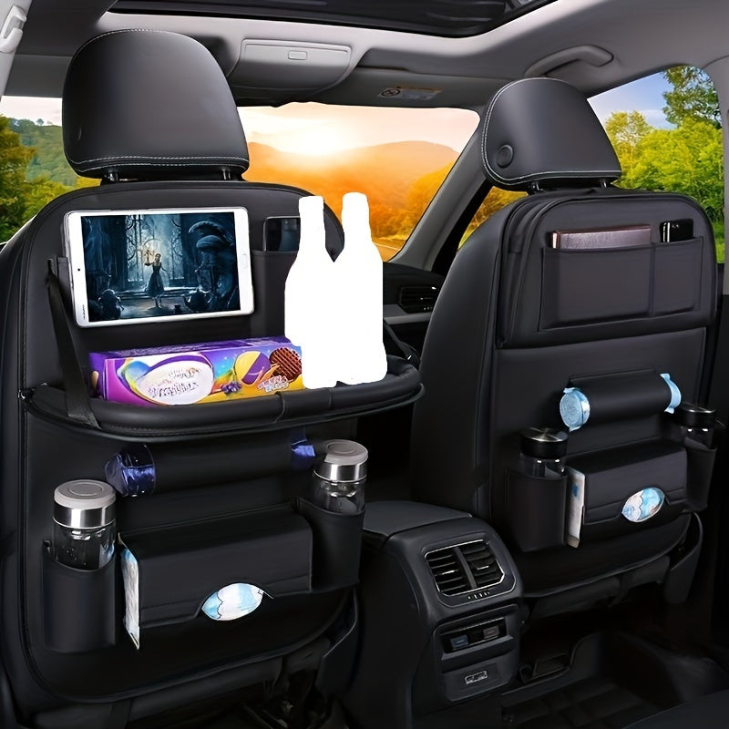 1/2pcs Upgrade Your Car Trip With The All-Ln-One Multi-Function Bag Storage Rear Seat Organizer - Lncluding Foldable Table Tray, Floor Mat, Tissue Box, Cup Holder, Umbrella Holder, Laptop Table And Car Tray!