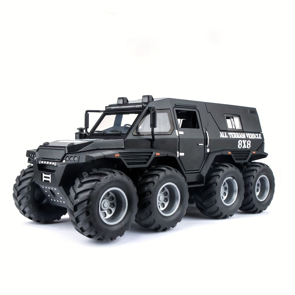 1/24 8x8 Off-Road Pickup Model Car wheel armored vehicle with Lights and Sounds, Zinc Alloy Pull Back Toy car with Sound and Light for Kids Boy Girl Gift