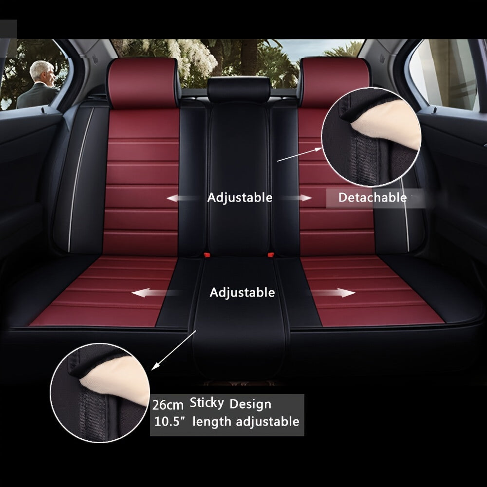 Universal Car Seat Cover Full Set Luxury Faux Leather Fashion Sport Design Waterproof 10mm High Elasticity Foam Adjustable Rear Bench Pad All-in-One Fit For Cars Trucks Suvs