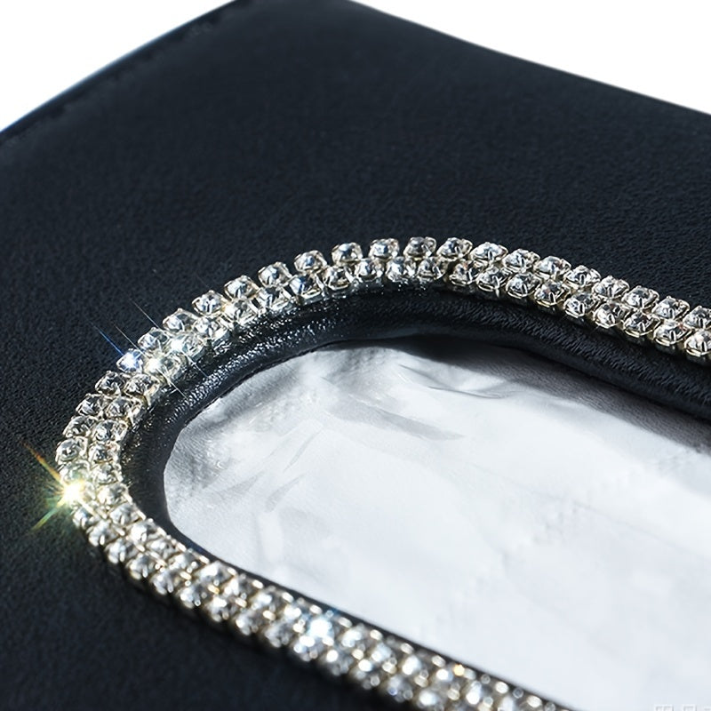 Universal Fit Luxury PU Leather Car Visor Tissue Holder with Sparkling Crystal Rhinestone Design, Auto Vehicle Napkin Dispenser Accessory