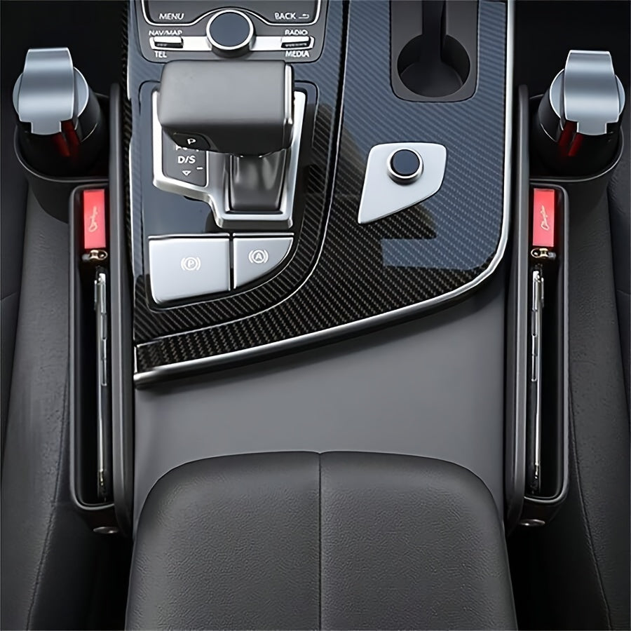 1 count Multifunction Car Seat Gap Storage Bag For Car Seat Gap Filler With Phone Cup Holder PU Leather Car Seat Slot Organizer Box Leak-proof Storage Bags for Phones Glasses Keys Cards