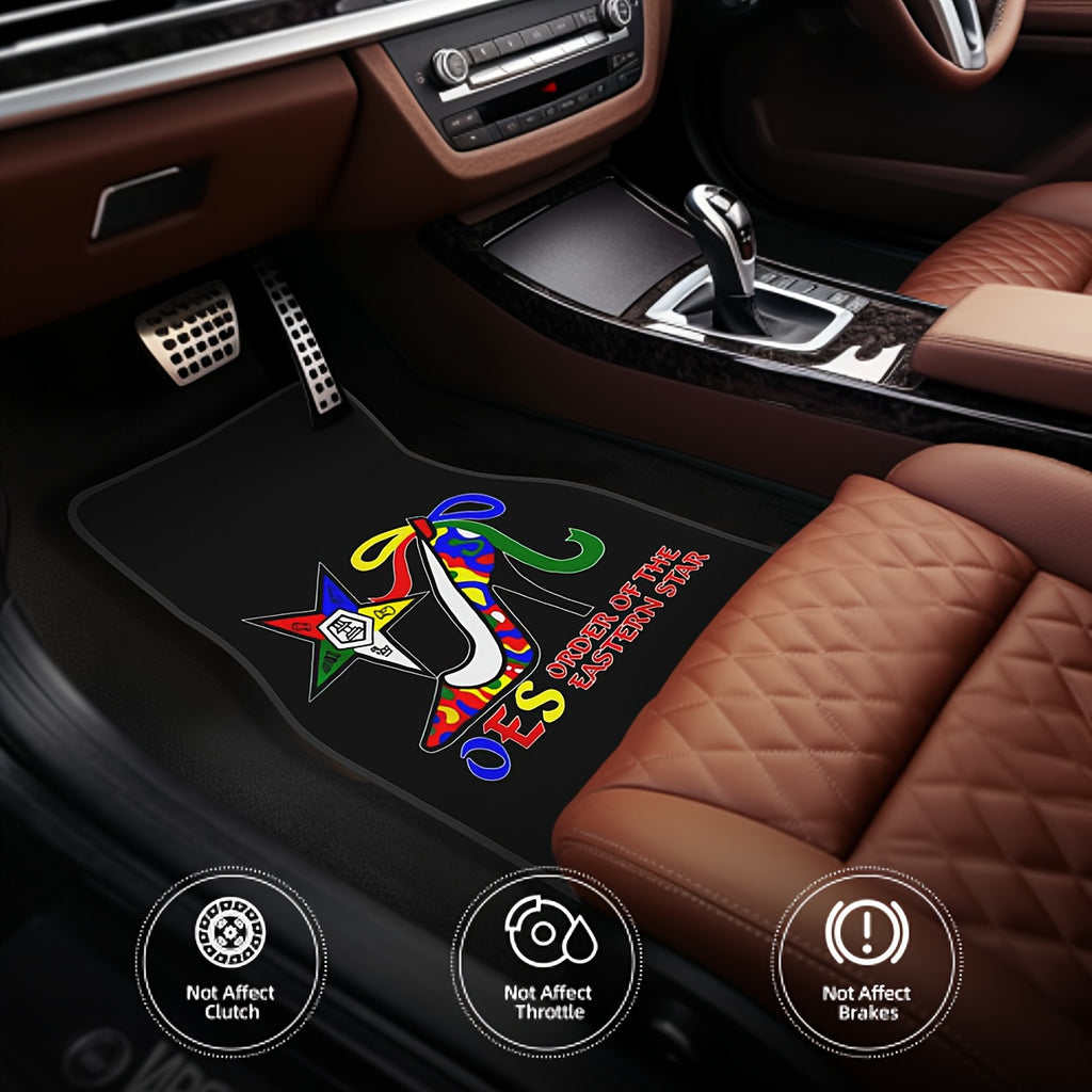 4pcs OES Eastern Star High Heel Shoe Pattern Print Car Floor Mats Set- Universal Fit Front& Rear Full Coverage Auto Interior Accessories, Vehicles Floor Mats Suitable for Sedans, Vans, Suvs