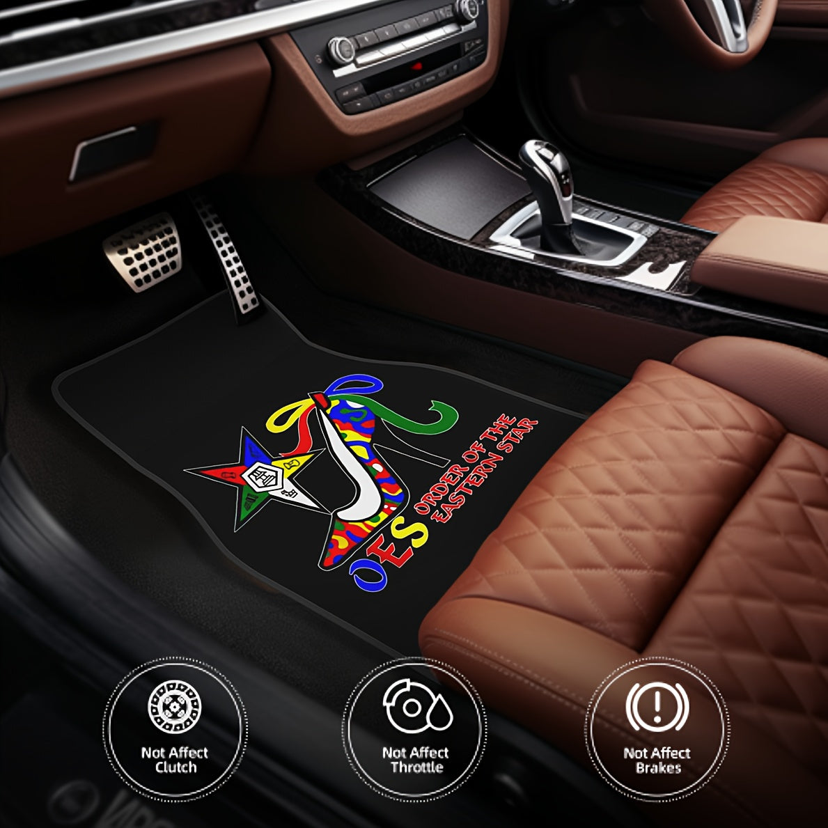 4pcs OES Eastern Star High Heel Shoe Pattern Print Car Floor Mats Set- Universal Fit Front& Rear Full Coverage Auto Interior Accessories, Vehicles Floor Mats Suitable for Sedans, Vans, Suvs