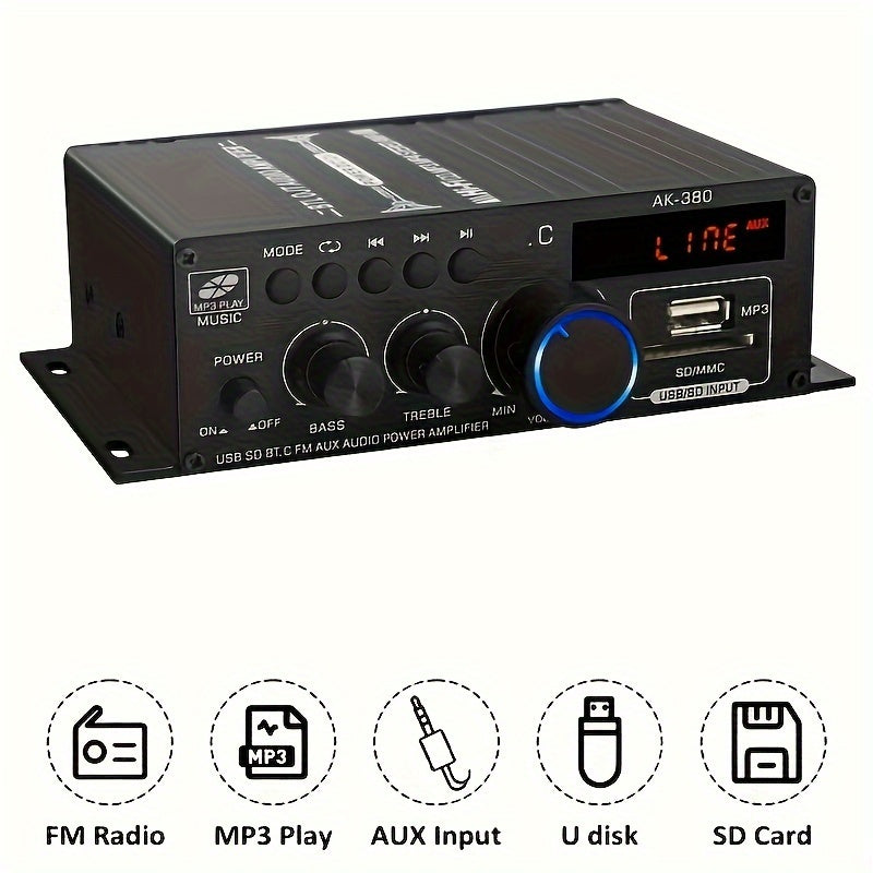 1 Set Premium 800W 2-Channel Mini HIFI BT Power Amplifier - Hi-Fi Audio Stereo Amp for Home & Car with Built-in FM Radio - Wireless Connectivity, Portable, Premium Build Quality