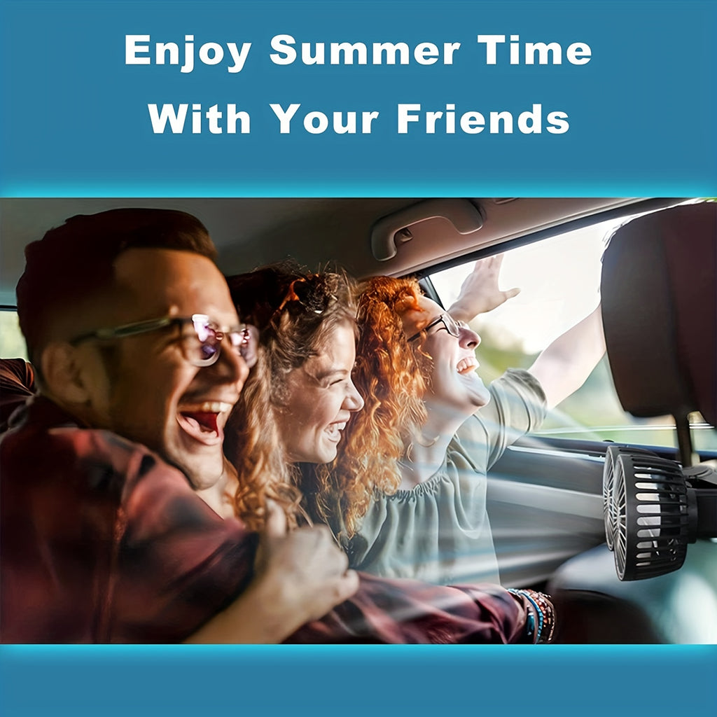 1 Pc Car Fan, Car Small Air Conditioner, Double-headed Rear Fan, Strong Wind, 360 Degrees Rotation, Large Air Volume, Subwoofer Operation, Base Fixed Clip Mounting Method, Suitable For Car Home