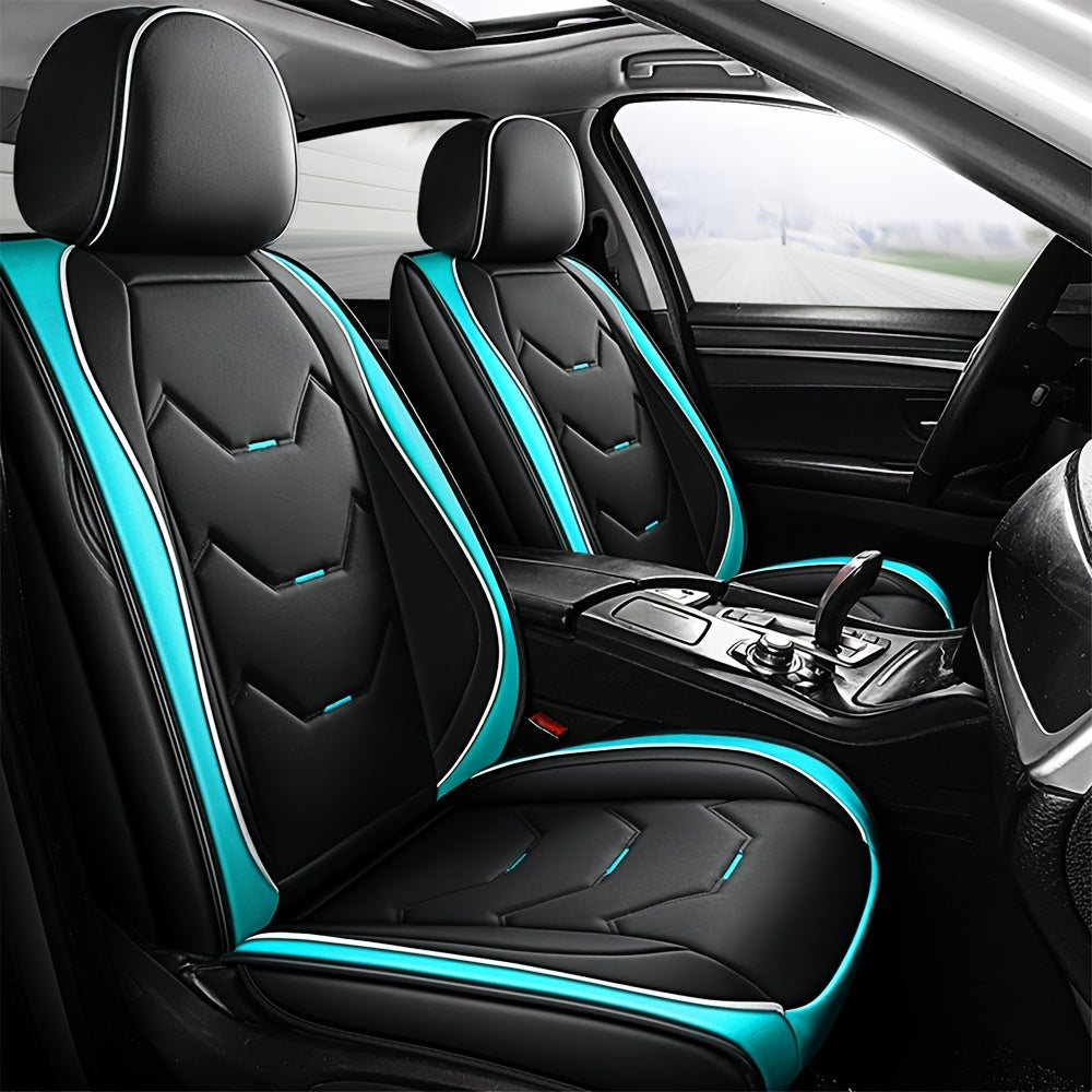 5 Seat PU Leather Car Seat Cover Cushion Full Coverage All Seasons Car Protector Big Storage Bag Anti-slip Design Fitted Breathable Waterproof Water-resistant Universal Fit Most Car SUV Truck