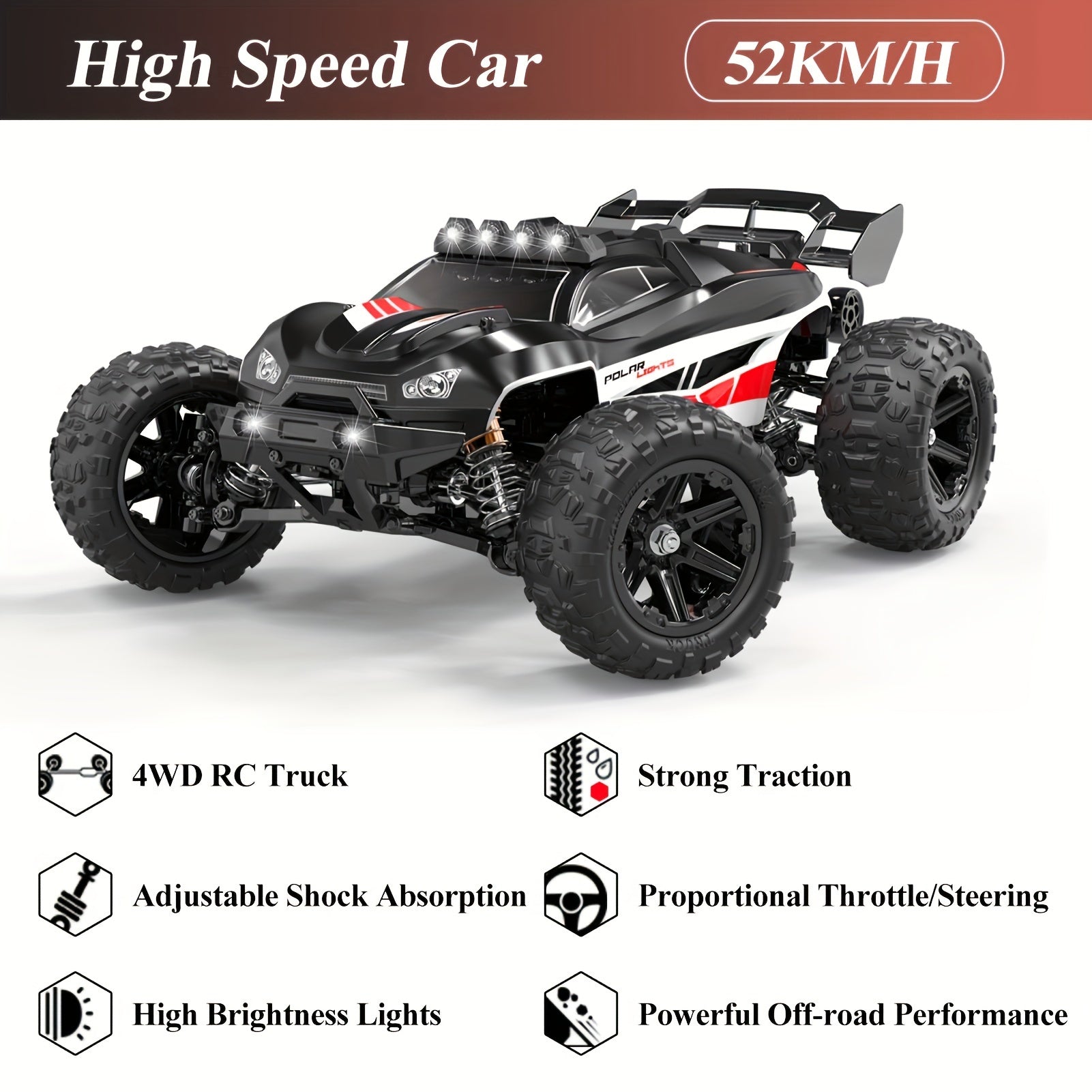 High Speed RC Car, 1: 14 Full Scale 4WD Vehicle, Modular Lithium Battery, Large Amplitude/Torque Steering Gear, Damping System, 6 Lights, Drifting/ Racing/ Climbing, Birthday Gifts