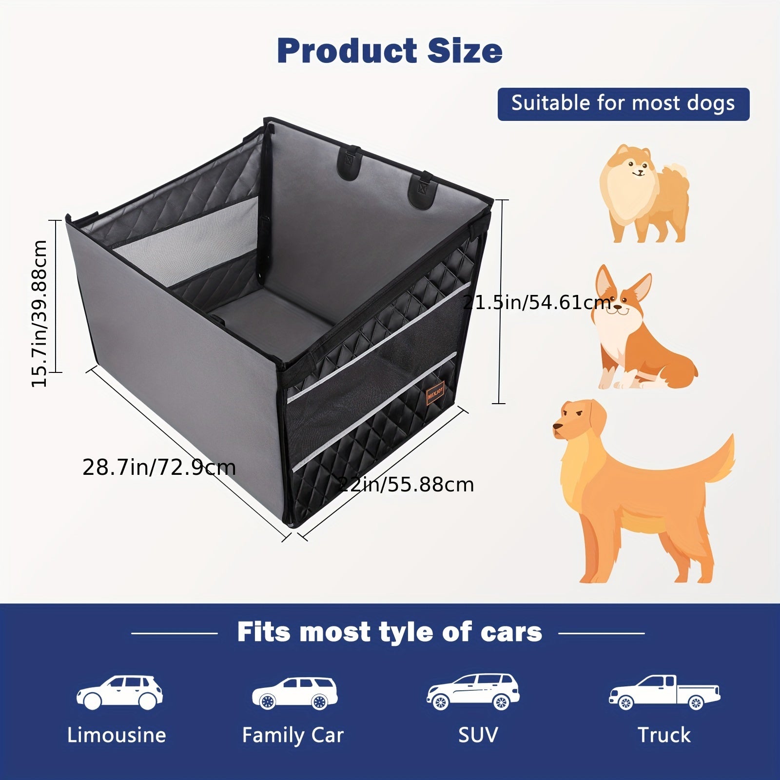 Large Dog Car Seat Extender with Waterproof Fabric - Spacious Back Seat Cover with Storage Pocket for Medium to Large Breeds, Pet Hammock for Cars/SUV/Truck (L) by MIXJOY