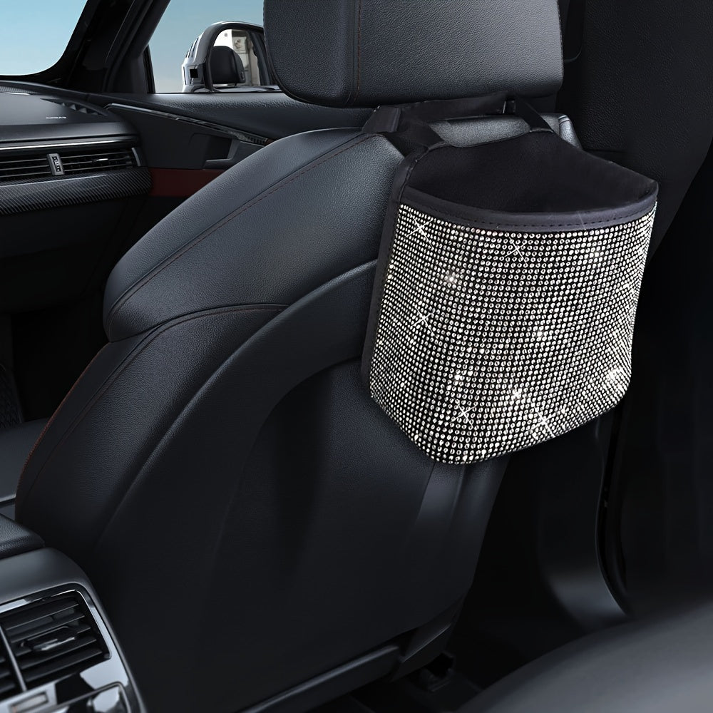 1pc Bling Car Seat Back Hanging Storage Bag - White Rhinestones Seat Back Storage Pocket - For Car Organization & Trash Disposal - Suitable for All Car Models - Perfect Gift for Car Enthusiasts