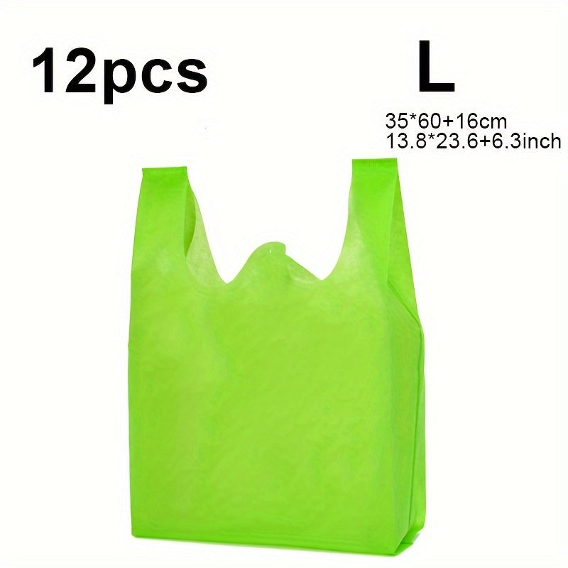 12-Pack Reusable Non-Woven Tote Bags, 4 Assorted Sizes, Eco-Friendly Grocery Shopping Bags, Multipurpose Storage & Gift Bags for Halloween, Christmas, Party Supplies - Suitable for Ages 14+
