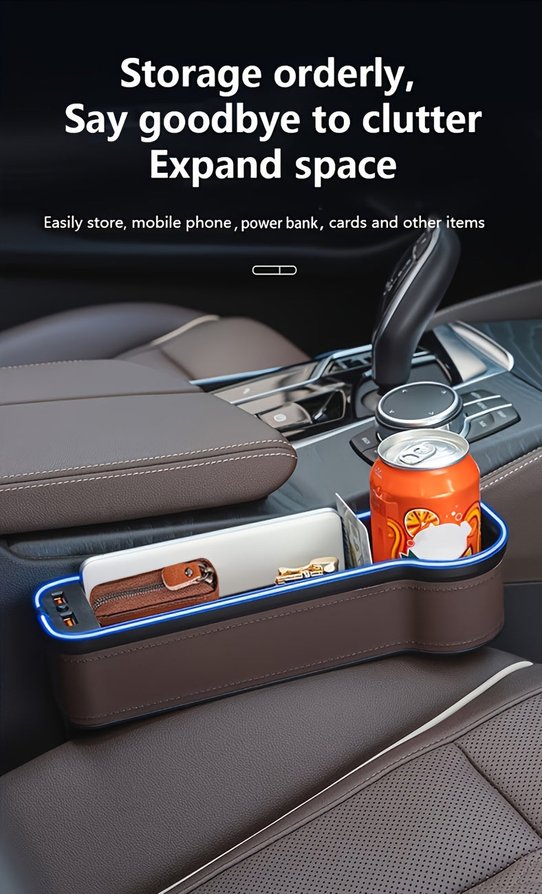 Car Seat Slot Storage Box, ABS Resin, with Mobile Phone Holder, Charger, Ambient Lighting, Center Control Armrest, for Car Interior