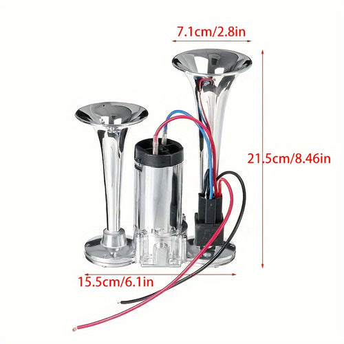 12V Dual-Tone Train Air Horn Kit - Super Loud, Universal Electric Horn for Cars, Trucks, Boats, Vans - Ideal for Vehicle Safety & Signal Needs