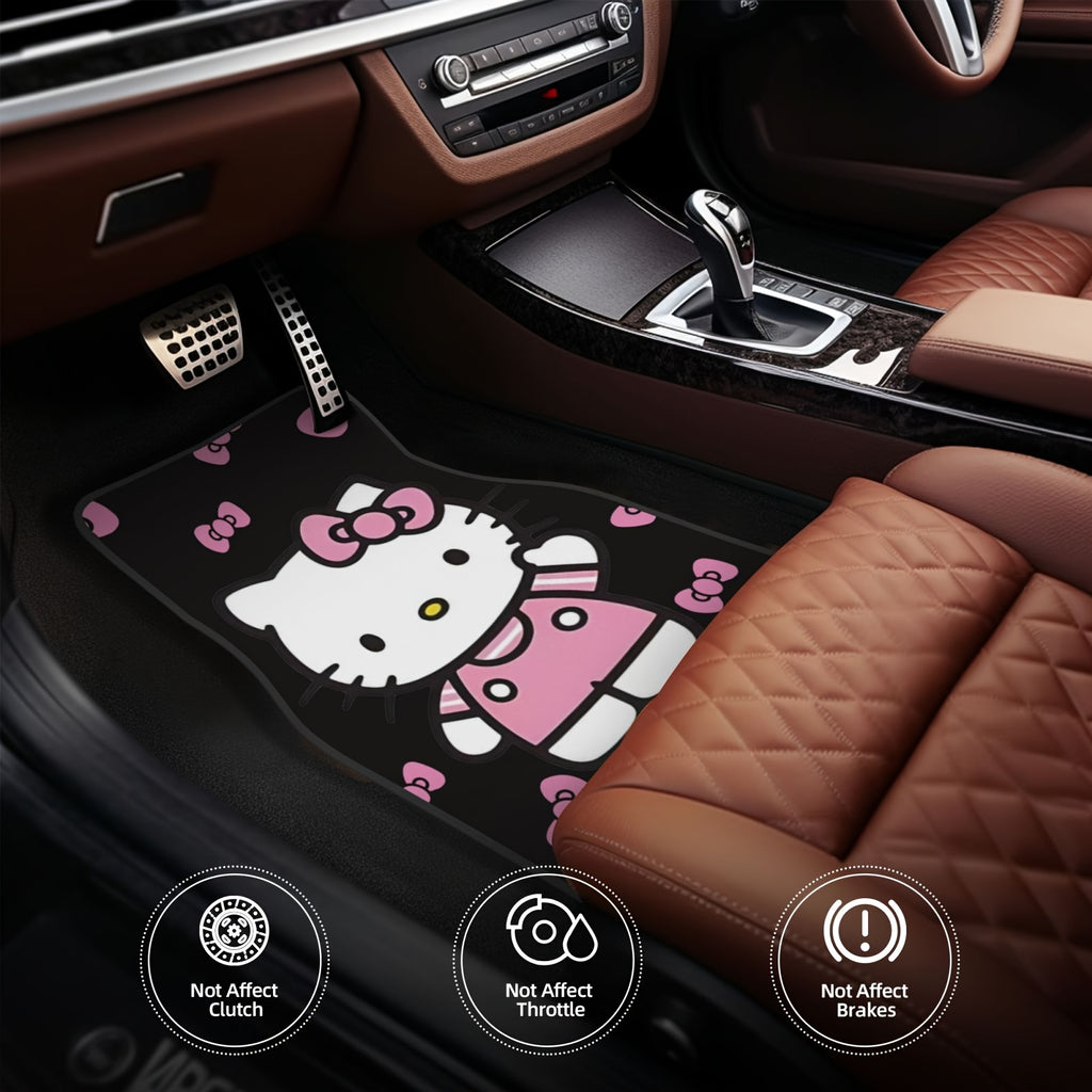 4pcs Sanrio Hello Kitty Car Foot Mats, Universal Fit, Non-Slip Synthetic Rubber, Dirt Resistant, Easy to Clean Vehicle Floor Mats