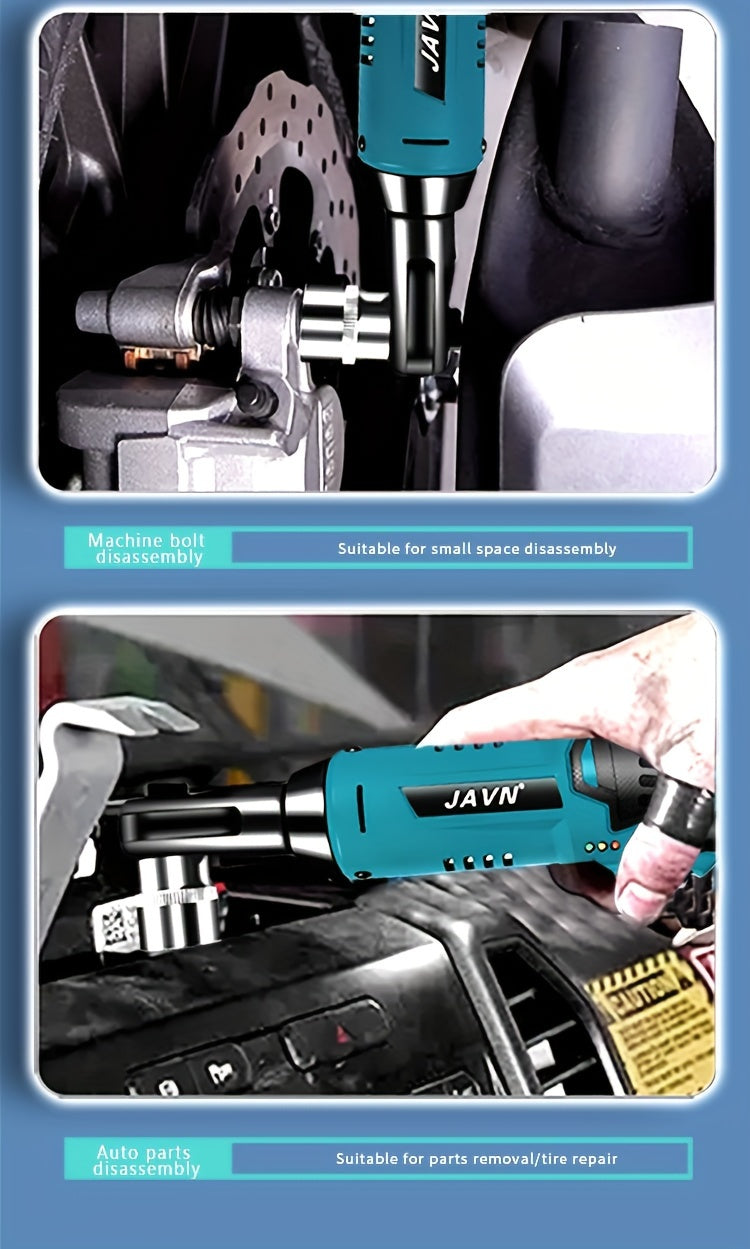 1 Set JAVN 12V Cordless Electric Wrench, 45NM 3/8'' Ratchet Wrench, Removal Screw Nut Car Repair Tools, Right Angle Wrench, Power Tool