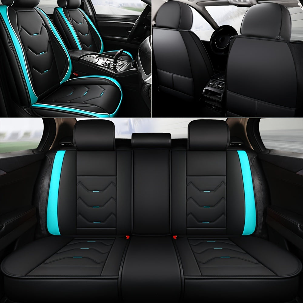 Full Set 5 Seats Car Seat Cover Faux Leather Waterproof Adjustable Rear Bench Pad Fully Wrapped Seat Cushion Protector Universal fit for Most Car Sedan Truck Suv