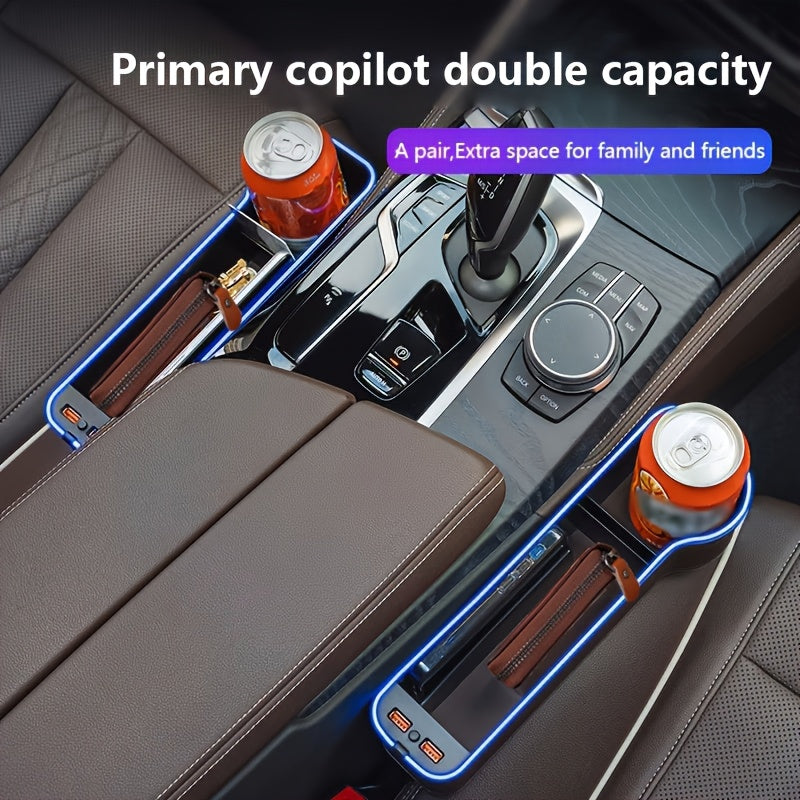 Car Seat Slot Storage Box, ABS Resin, with Mobile Phone Holder, Charger, Ambient Lighting, Center Control Armrest, for Car Interior