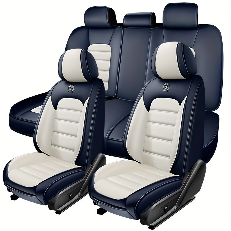 Ultimate 5-Piece Waterproof Nappa Leather Car Seat Cover Set - Luxury Ergonomic Protection with Headrest Pillows - Universal Fit for Sedans, SUVs, Pick-up Trucks, and Pet-Friendly
