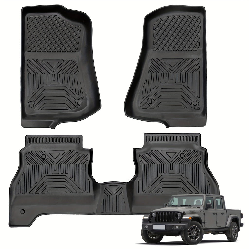 Floor Mats Fit for Jeep Gladiator JT 2020-2024, Custom Fit TPE All-Weather Rubber Floor Mats, 1st & 2nd Row Full Set Car Liners, Black