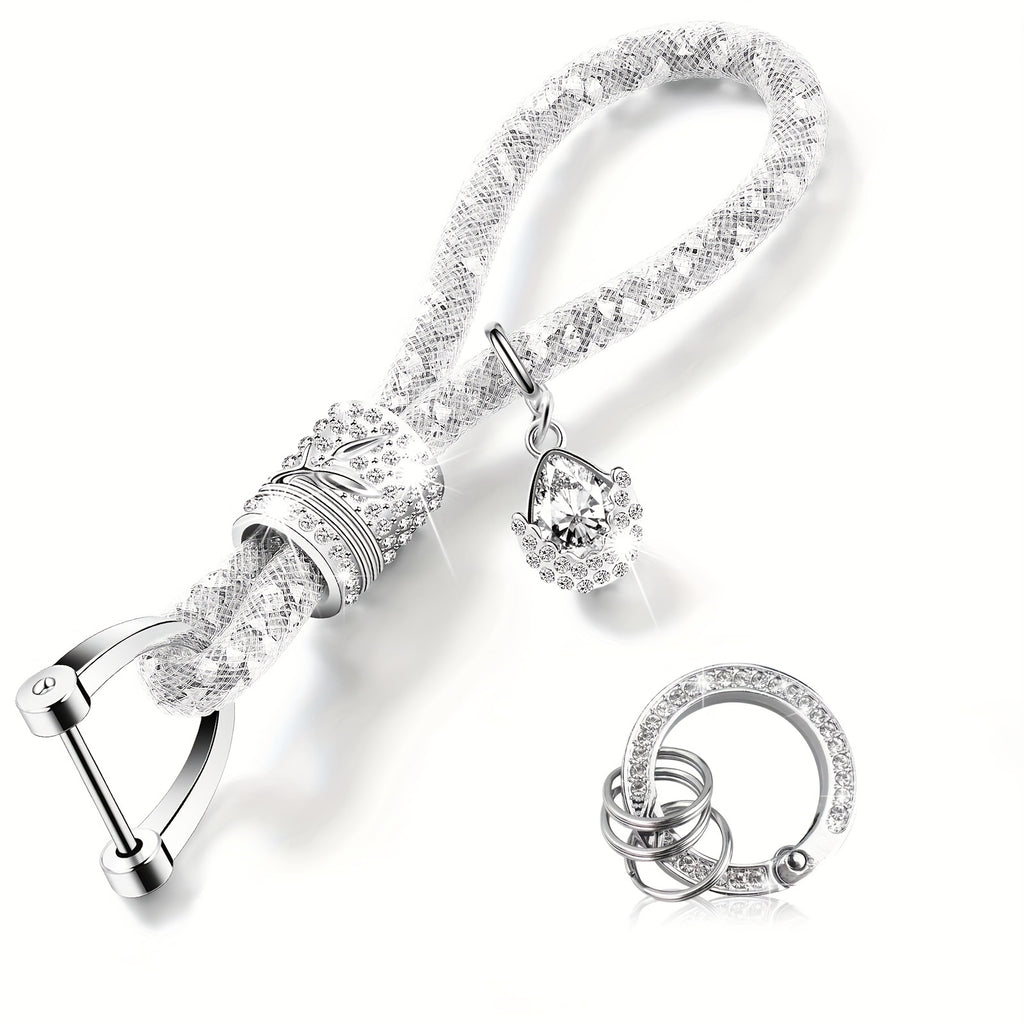 1pc Crystal Bling Car Keychain For Women, Glitter Rhinestone Keychain Ring Strap Keychain Accessories Car Key Decorations, Ideal Choice For Gifts