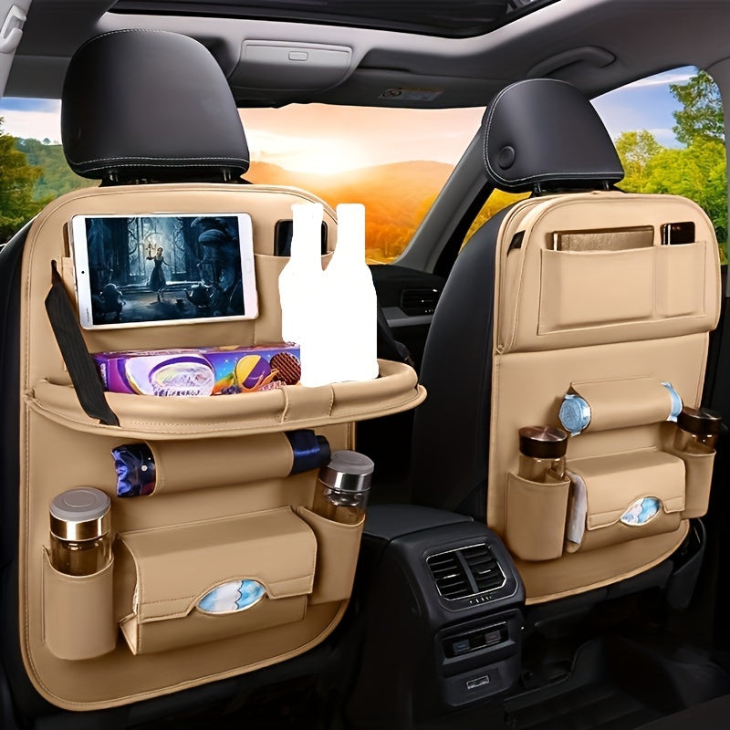 1/2pcs Upgrade Your Car Trip With The All-Ln-One Multi-Function Bag Storage Rear Seat Organizer - Lncluding Foldable Table Tray, Floor Mat, Tissue Box, Cup Holder, Umbrella Holder, Laptop Table And Car Tray!