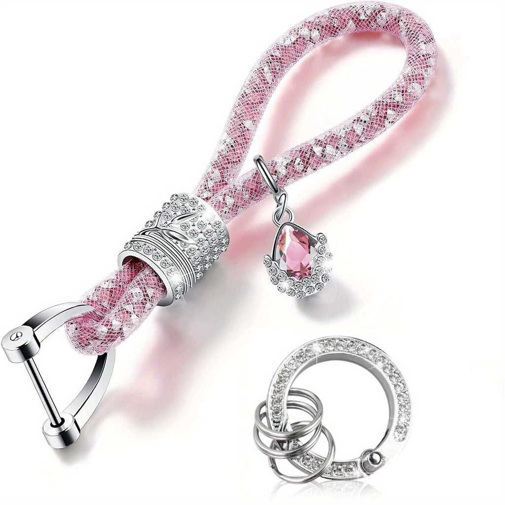 1pc Crystal Bling Car Keychain For Women, Glitter Rhinestone Keychain Ring Strap Keychain Accessories Car Key Decorations, Ideal Choice For Gifts