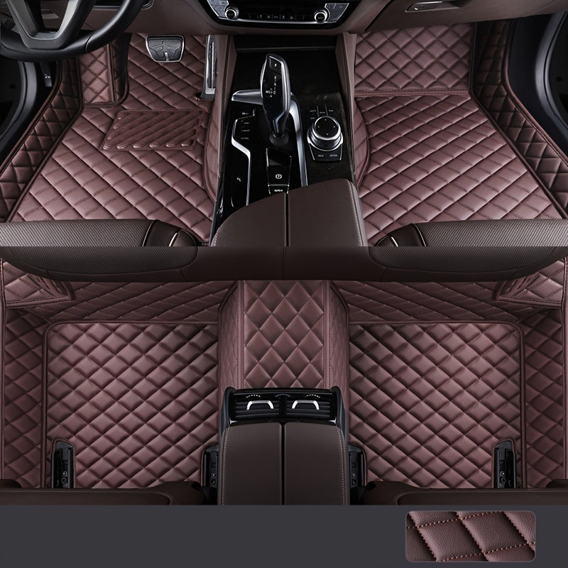 Custom PU Leather Car Floor Mats for BMW 5 Series E60 2004-2010, Left Drive Luxury Vehicle Floor Liners, Interior Accessories, Diamond Pattern Design