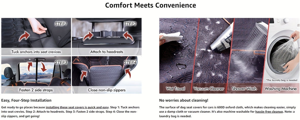 Waterproof 600D Scratch-Resistant Dog Car Seat Cover - Seat Covers with Nonslip Backing, Mesh Window, Storage Pocket, and Durable Hammock for Cars, Trucks, and SUVs