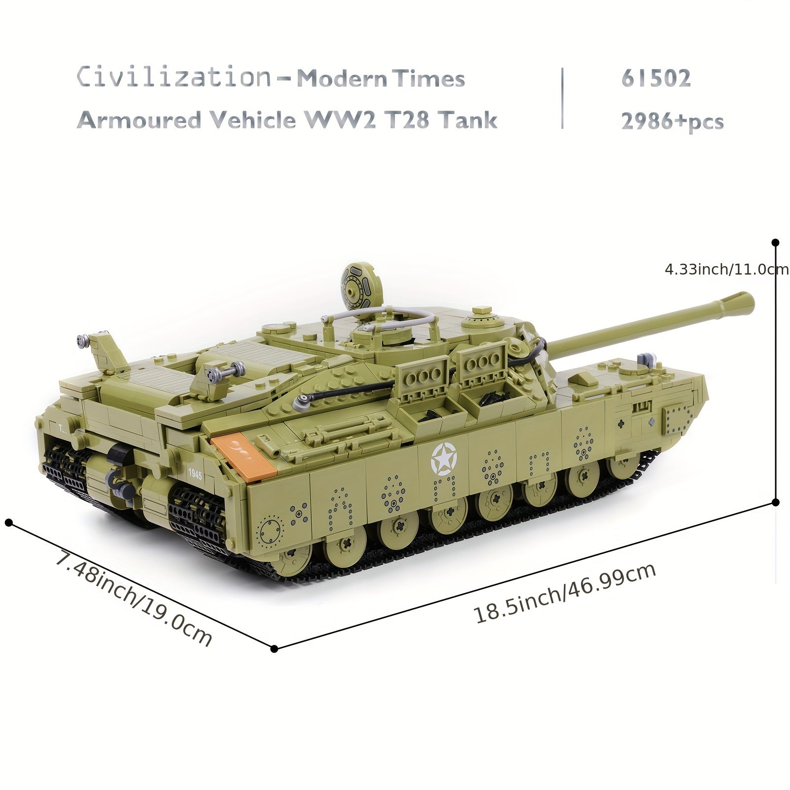 JMBricklayer Tank Building Sets for Adults 61502, WW2 Military T28 Heavy Tank Model Kit, Army Tank Construction Vehicle Toy Home Decor History Collectible
