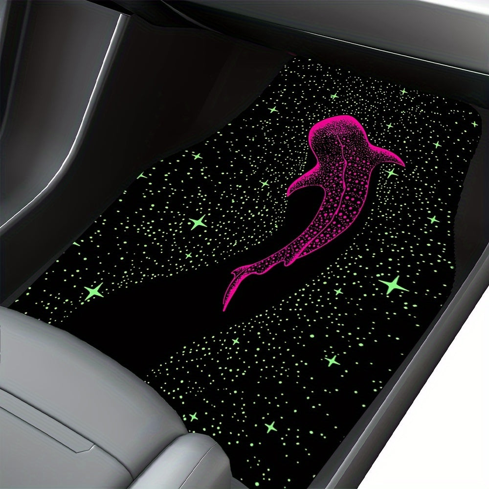 （Open JIT）2/4pcs Whale Pattern Flannel Black Illumination Car Floor Mats, UV Reactive Luminous Car Floor Mats, Water Absorbing counter-slip counter-fouling Floor Mats, toward Most Cars Front And Rear Seat Carpets, Car Int