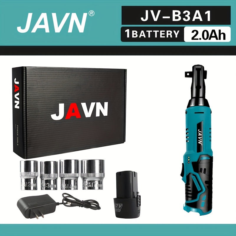 1 Set JAVN 12V Cordless Electric Wrench, 45NM 3/8'' Ratchet Wrench, Removal Screw Nut Car Repair Tools, Right Angle Wrench, Power Tool