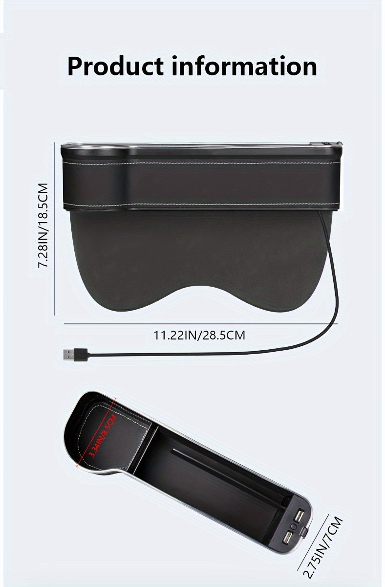 Car Seat Slot Storage Box, ABS Resin, with Mobile Phone Holder, Charger, Ambient Lighting, Center Control Armrest, for Car Interior