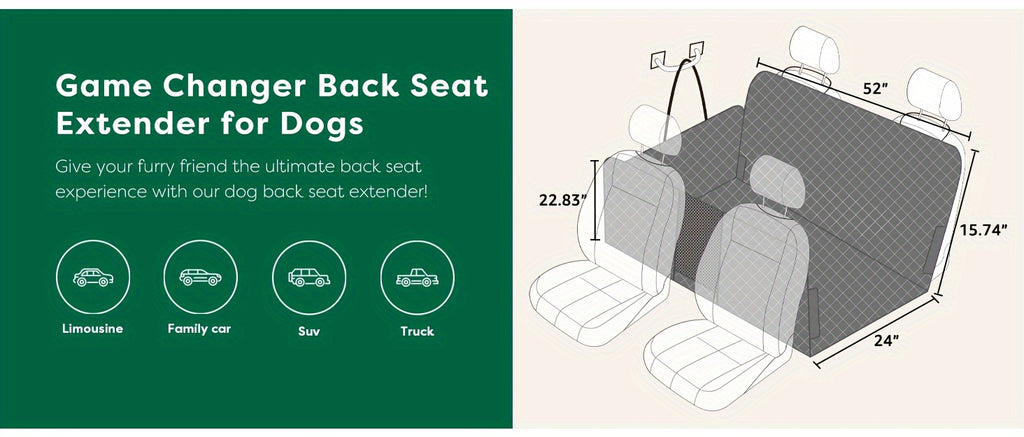 Heavy-Duty Dog Car Seat Cover & Back Seat Extender with Mesh Window, Quilted Fabric, Waterproof, 300 lbs Capacity - Ideal for SUVs and Trucks, Black, Seat Covers for Car