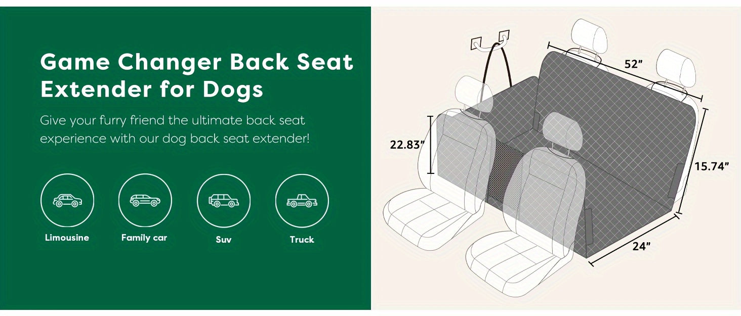 Heavy-Duty Dog Car Seat Cover & Back Seat Extender with Mesh Window, Quilted Fabric, Waterproof, 300 lbs Capacity - Ideal for SUVs and Trucks, Black, Seat Covers for Car