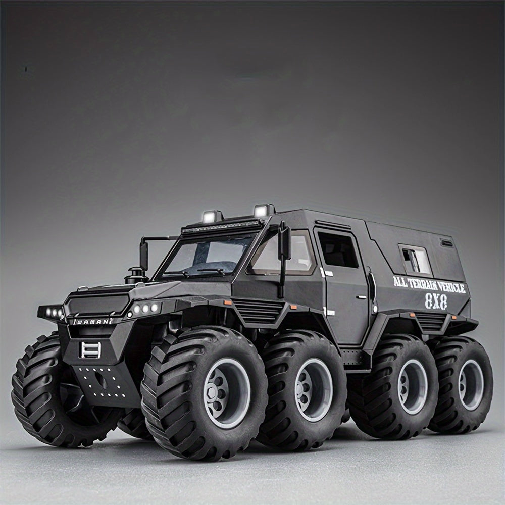 1/24 8x8 Off-Road Pickup Model Car wheel armored vehicle with Lights and Sounds, Zinc Alloy Pull Back Toy car with Sound and Light for Kids Boy Girl Gift