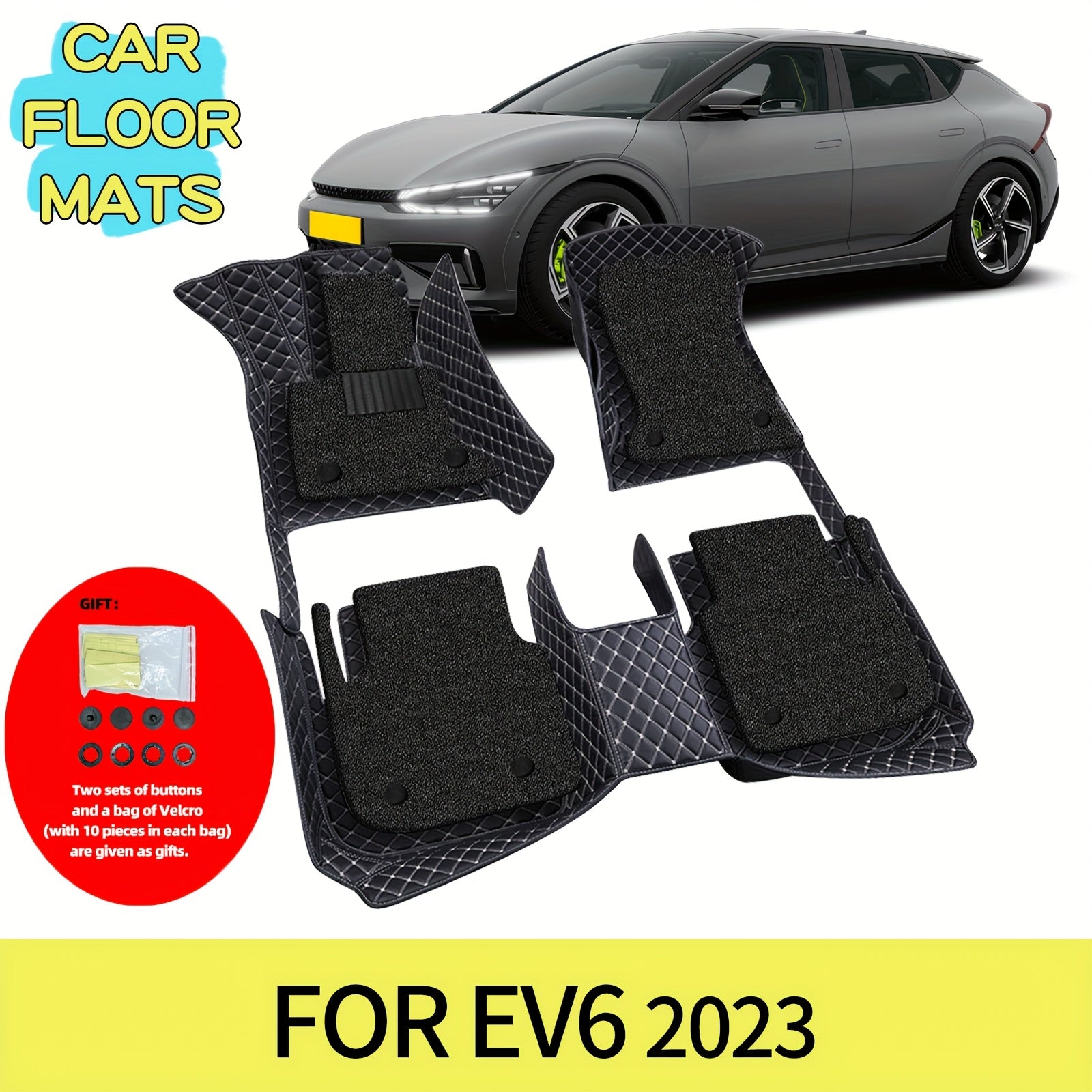 for Kia EV6 2023 PUPU LeatherPU Leathr Dual-Layer Left Hand Drive Car Floor Mats, Embroidered Lower Layer with Removable Wash Soft Upper Coverage Full Set of Three Mat Sets Fits Tightly to Vehicle Model Detachably Layered for
