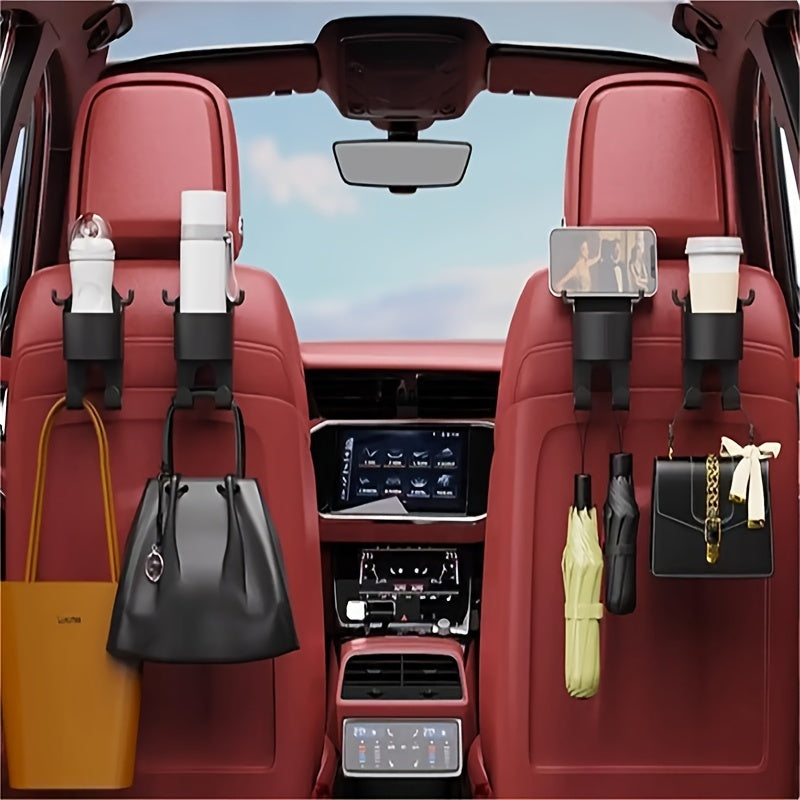 2pcs Multi-Function Car Seat Back Hooks With Built-In Cup Holders - Lightweight, Portable Storage Organizer For Vehicle Interior Accessories