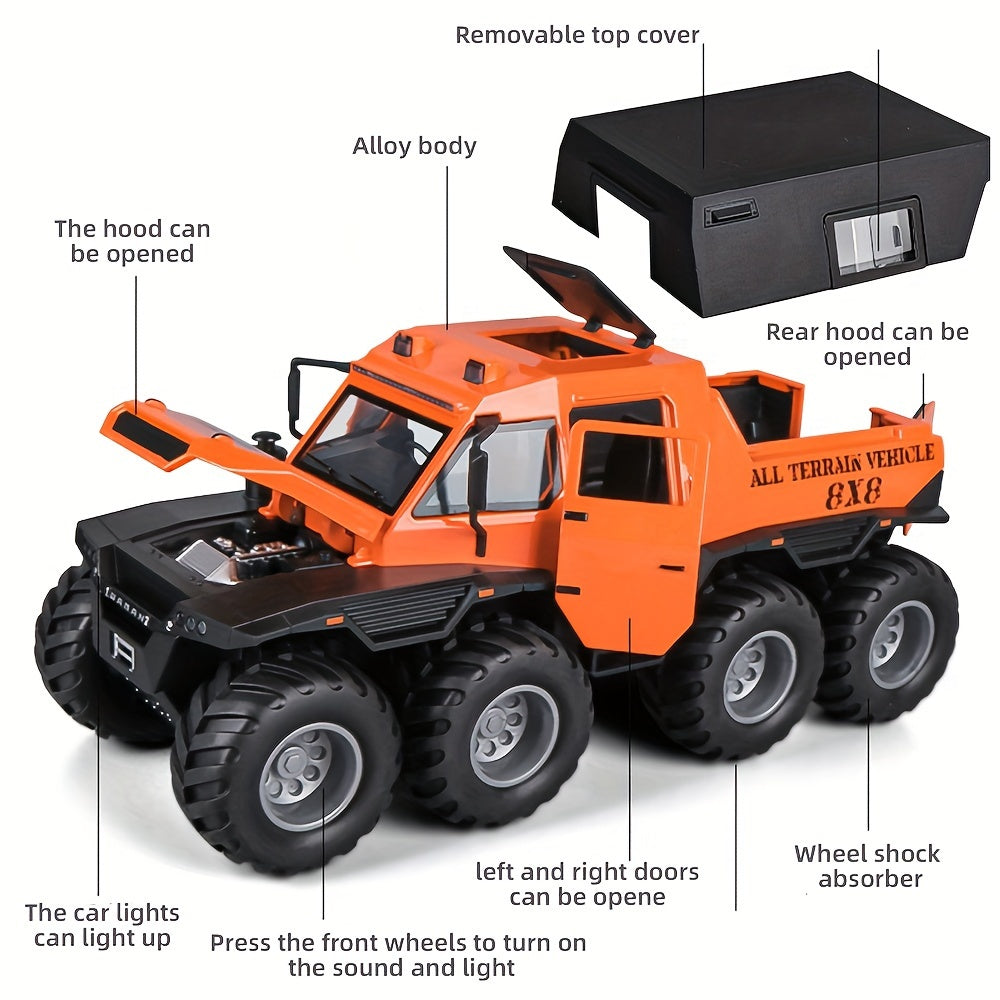 1/24 8x8 Off-Road Pickup Model Car wheel armored vehicle with Lights and Sounds, Zinc Alloy Pull Back Toy car with Sound and Light for Kids Boy Girl Gift